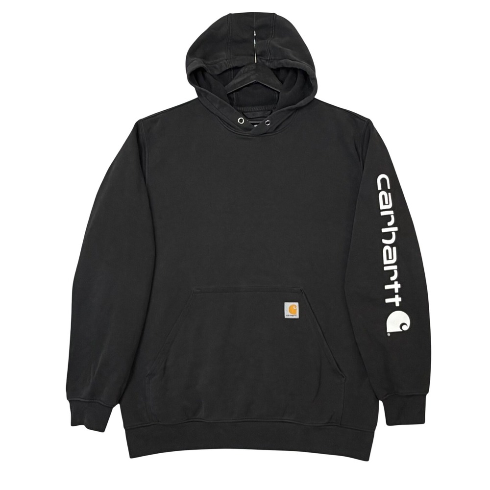 Carhartt Loose Fit Hoodie Mens L Black K288 Sleeve Logo Light Fade Pullover